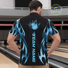 Load image into Gallery viewer, Custom Black And Blue Tribal Flame Men Bowling Quarter-Zip Shirt, Bowling Tournament Shirt IPHW11287