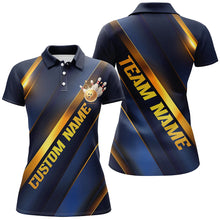 Load image into Gallery viewer, Custom Blue And Gold Bowling Tournament Shirts For Women With Team Name And Bowlers Name IPHW6617