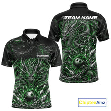 Load image into Gallery viewer, Custom black and green dragon bowling jersey with metal chain design for team tournament apparel