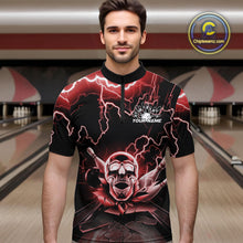 Load image into Gallery viewer, Custom Red Thunder Lightning Skull Bowling Quarter-Zip Team Shirts For Men, Halloween Outfit IPHW9498