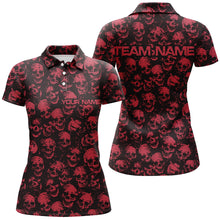 Load image into Gallery viewer, Custom Black And Red Skull Halloween Ladies Bowling Shirts, Halloween Outfits For Bowlers IPHW7163