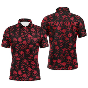 Custom Black And Red Skull Halloween Bowling Shirts For Men, Halloween Outfits For Bowlers IPHW7163