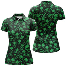 Load image into Gallery viewer, Custom Black And Green Skull Halloween Ladies Bowling Shirts, Halloween Outfits For Bowlers IPHW7164