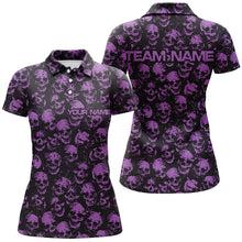 Load image into Gallery viewer, Custom Black And Purple Skull Halloween Ladies Bowling Shirts, Halloween Outfit For Bowlers IPHW7165