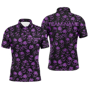 Custom Black And Purple Skull Halloween Bowling Shirts For Men, Halloween Outfits For Bowlers IPHW7165