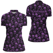 Load image into Gallery viewer, Custom Black And Purple Skull Halloween Ladies Bowling Shirts, Halloween Outfit For Bowlers IPHW7165