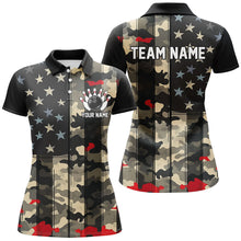 Load image into Gallery viewer, Custom American Flag Patriotic Bowling Shirts For Women, Camo Bowling Team Jerseys IPHW7173