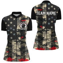 Load image into Gallery viewer, Custom American Flag Patriotic Bowling Shirts For Women, Camo Bowling Team Jerseys IPHW7173