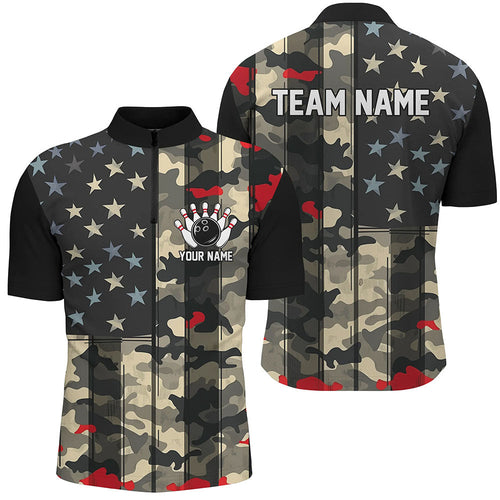 Custom American Flag Patriotic Bowling Shirts For Men, Camo Bowling Team Jerseys IPHW7173