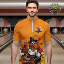 Load image into Gallery viewer, Custom Funny Thanksgiving Turkey Bowling Quarter-Zip Shirts For Men, Thanksgiving Bowler Outfit IPHW9724