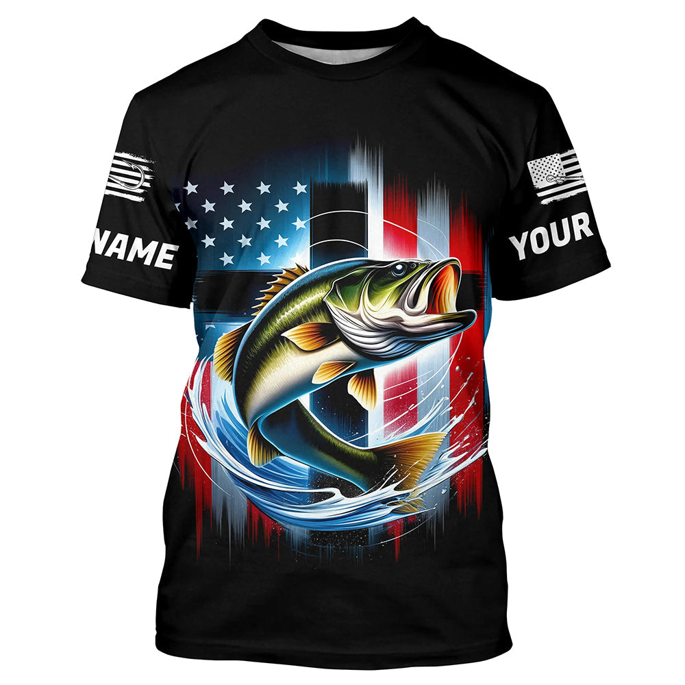 American Flag Cross Custom US Patriotic Largemouth Bass Tournament Fishing T-Shirts IPHW8185