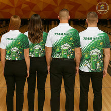 Load image into Gallery viewer, Custom Funny St Patricks Day Beer Bowling Team Shirts, Green Shamrock And Gold Coin Bowling Jerseys IPHW10521