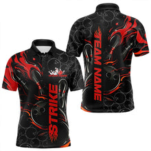 Load image into Gallery viewer, Custom Black And Red Flame Strike Bowling Team Polo Shirts For Men, Strike Bowling Jerseys IPHW8610