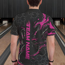 Load image into Gallery viewer, Custom Black And Pink Flame Strike Bowling Team Polo Shirts For Men, Strike Bowling Jerseys IPHW8613
