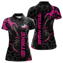 Load image into Gallery viewer, Custom Black And Pink Flame Strike Bowling Team Womens Polo Shirt, Strike Bowling Jerseys IPHW8613