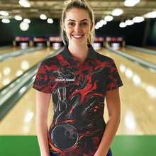 Load image into Gallery viewer, Custom Black And Red Camo Flame Bowling Team Polo Shirt For Women, Bowling Tournament Shirt IPHW8622
