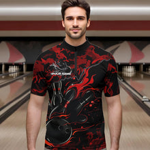 Load image into Gallery viewer, Custom Black And Red Camo Flame Bowling Team Quarter-Zip Shirts For Men, Bowling Tournament Shirt IPHW8622