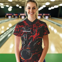 Load image into Gallery viewer, Custom Black And Red Camo Flame Bowling Womens Quarter-Zip Shirt, Bowling Tournament Shirt IPHW8622