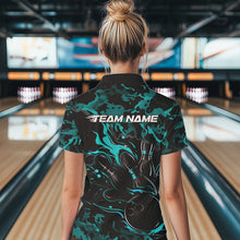 Load image into Gallery viewer, Custom Black And Blue Camo Flame Bowling Team Womens Polo Shirts, Bowling Tournament Shirt IPHW8623