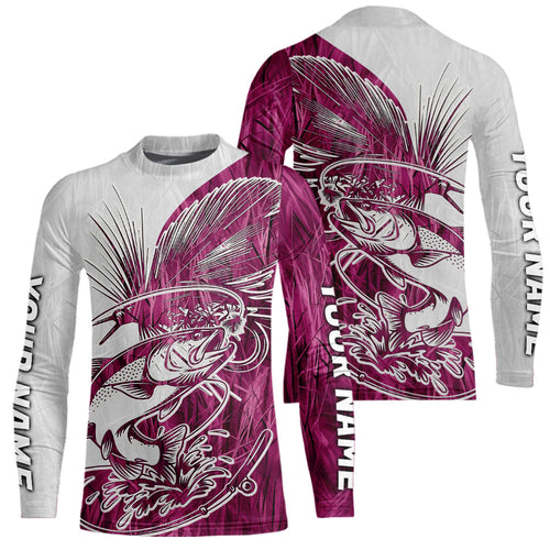 Custom Trout Fly Fishing Pink Camo Kid Long Sleeve Fishing Shirts, Fly Bait Trout Flyfishing IPHW9140