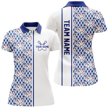 Load image into Gallery viewer, Blue Argyle Custom Bowling Polo Shirts For Women, Custom Bowling Uniforms IPHW6965