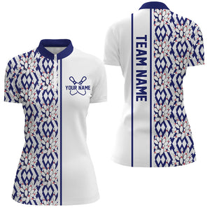 Blue Argyle Custom Bowling Polo Shirts For Women, Custom Bowling Uniforms IPHW6966