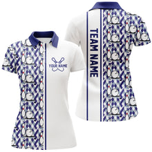 Load image into Gallery viewer, Blue Argyle Custom Bowling Polo Shirts For Women, Custom Bowling Uniforms IPHW6967