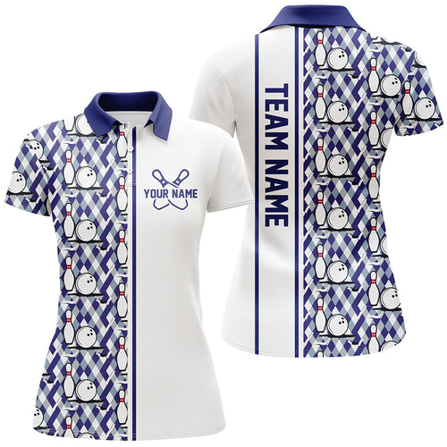 Blue Argyle Custom Bowling Polo Shirts For Women, Custom Bowling Uniforms IPHW6967