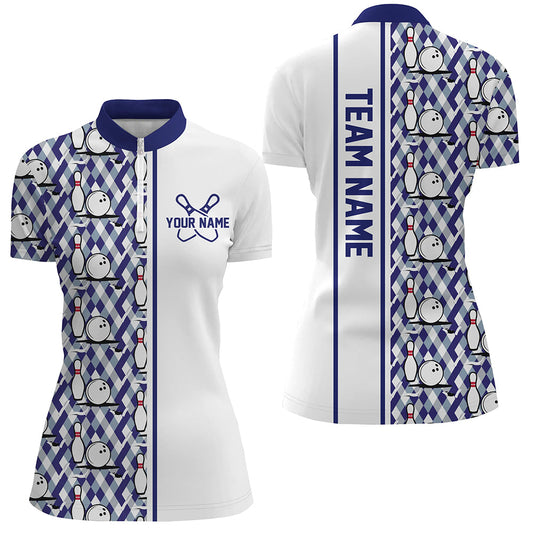 Blue Argyle Custom Bowling Polo Shirts For Women, Custom Bowling Uniforms IPHW6967