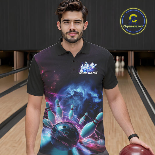 Custom Galaxy Bowling Men Polo Shirts, Holographic Bowling Jersey Bowling League Shirt IPHW9499