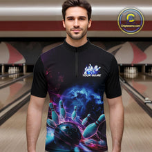 Load image into Gallery viewer, Custom Galaxy Bowling Men Quarter-Zip Shirts, Holographic Bowling Jersey Bowling League Shirt IPHW9499