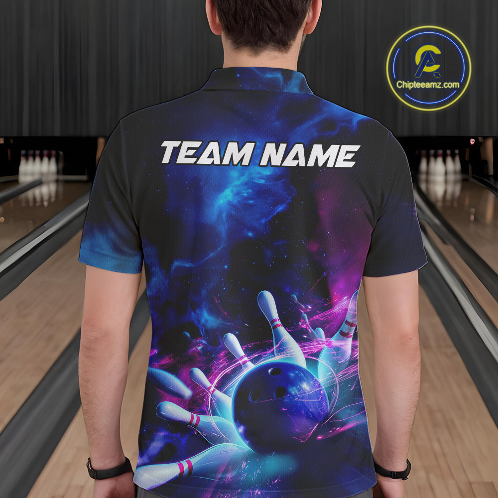Custom Galaxy Bowling Men Polo Shirts, Holographic Bowling Jersey Bowling League Shirt IPHW9500