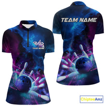 Load image into Gallery viewer, Custom Galaxy Bowling Women Quarter-Zip Shirts, Holographic Bowling League Shirt IPHW9500