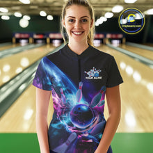 Load image into Gallery viewer, Custom Galaxy Bowling Women Quarter-Zip Shirts, Holographic Bowling League Shirt IPHW9501