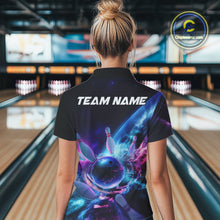 Load image into Gallery viewer, Custom Galaxy Bowling Women Quarter-Zip Shirts, Holographic Bowling League Shirt IPHW9501