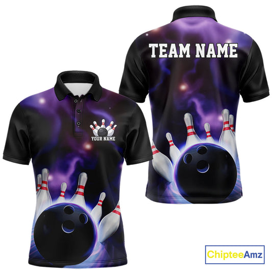 Custom Galaxy Bowling Polo Shirts For Men, Cosmic Bowling Team Jerseys IPHW9503