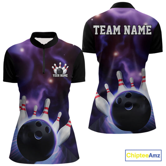 Custom Galaxy Bowling Quarter-Zip Shirts For Women, Cosmic Bowling Team Jerseys IPHW9503