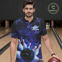 Load image into Gallery viewer, Custom Electric Blue Thunder Lightning Men Bowling Polo Team Shirts, Bowling Jerseys IPHW9504