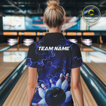 Load image into Gallery viewer, Custom Electric Blue Thunder Lightning Women Bowling Polo Team Shirts, Bowling Jerseys IPHW9504