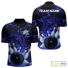 Load image into Gallery viewer, Custom Electric Blue Thunder Lightning Men Bowling Quarter-Zip Team Shirts, Bowling Jerseys IPHW9504