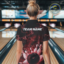 Load image into Gallery viewer, Custom Red Thunder Lightning Women Bowling Polo Team Shirts, Bowling Jerseys IPHW9505