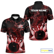 Load image into Gallery viewer, Custom Red Thunder Lightning Men Bowling Polo Team Shirts, Bowling Jerseys IPHW9505