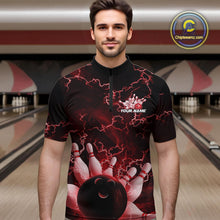 Load image into Gallery viewer, Custom Red Thunder Lightning Men Bowling Quarter-Zip Team Shirts, Bowling Jerseys IPHW9505