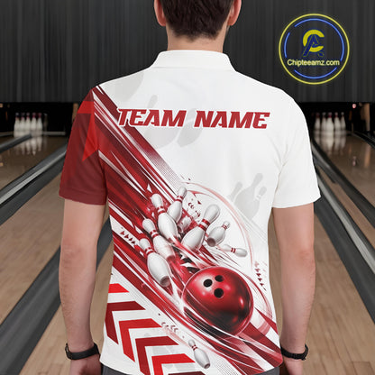 Custom White And Red Motion Speed Bowling Team Men Polo Shirt, Bowling Jerseys IPHW11646