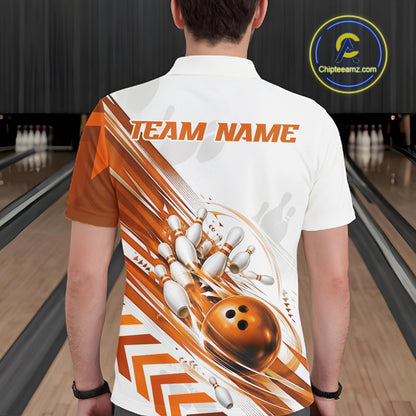 Custom White And Orange Motion Speed Bowling Team Men Polo Shirt, Bowling Jerseys IPHW11648