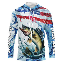 Load image into Gallery viewer, Personalized Patriotic Walleye Long Sleeve Fishing Shirts, American Flag Fishing Shirts IPHW7186