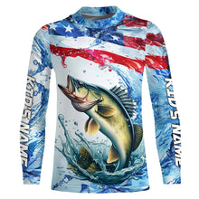 Load image into Gallery viewer, Personalized Patriotic Walleye Long Sleeve Fishing Shirts, American Flag Fishing Shirts IPHW7186