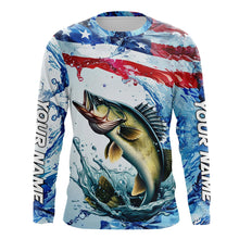 Load image into Gallery viewer, Personalized Patriotic Walleye Long Sleeve Fishing Shirts, American Flag Fishing Shirts IPHW7186