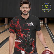 Load image into Gallery viewer, Custom Black And Red Camo Flame Bowling Team Polo Shirts For Men, Bowling Jerseys IPHW9877