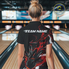Load image into Gallery viewer, Custom Black And Red Camo Flame Bowling Team Polo Shirts For Women, Bowling Jerseys IPHW9877
